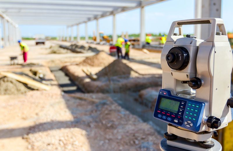 Surveyor instrument is for measuring level on construction site. Surveyors ensure precise measurements before undertaking large construction projects.