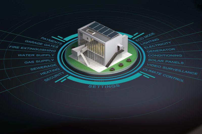 modern smart house with infographics. 3d rendering