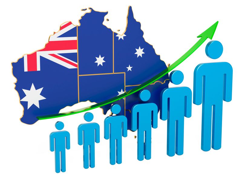 Rating of employment and unemployment or mortality and fertility in Australia, concept. 3D rendering isolated on white background