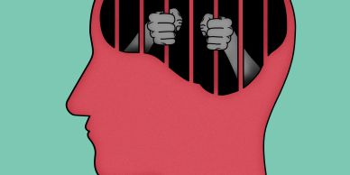 Illustration of a mind trapped behind prison bars.