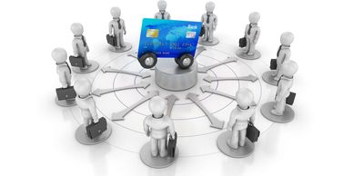 Image of a blue chip card with arrows to/from the card to various constituents around the card