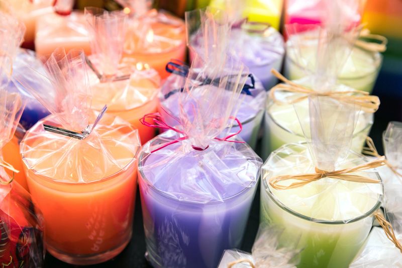 Colourful aromatherapy candles in the shop