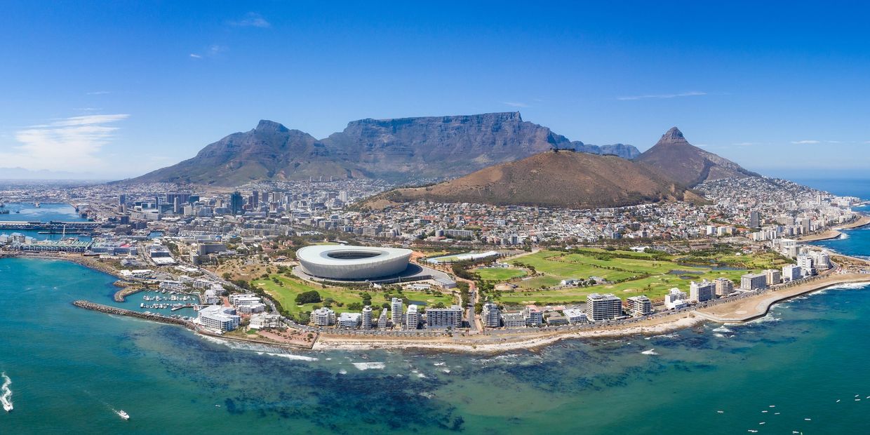 Aerial view of Cape Town South Africa highlighting a top BPO destination with skilled workforce.