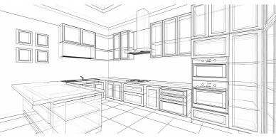 Wireframe sketch of a modern kitchen design in Lake Stevens