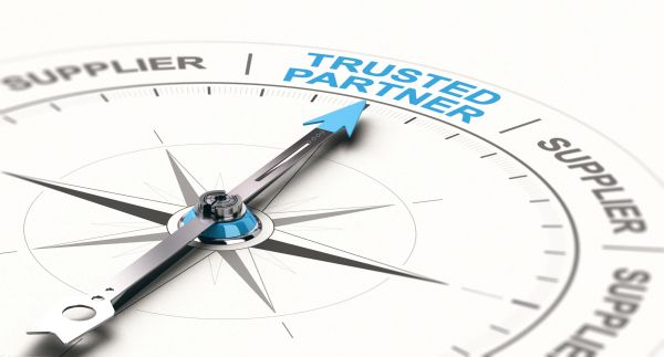 Compass needle pointing to 'Trusted Partner' among 'Supplier' labels.