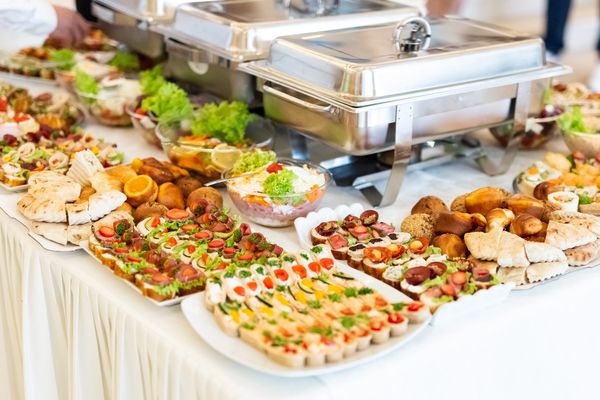 Buffet spread with chafing dishes, canapes and finger foods at a Toronto and GTA event