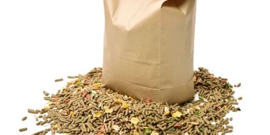 Bag of animal feed pellets.