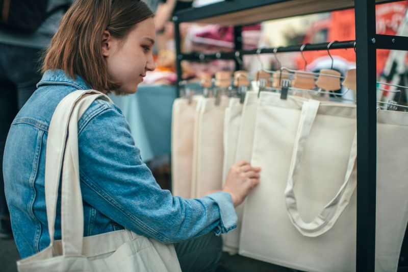 Teenage girl shopping at a market in summer