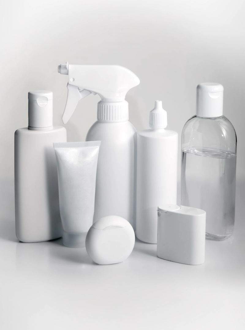 set of white bottles and containers without lables