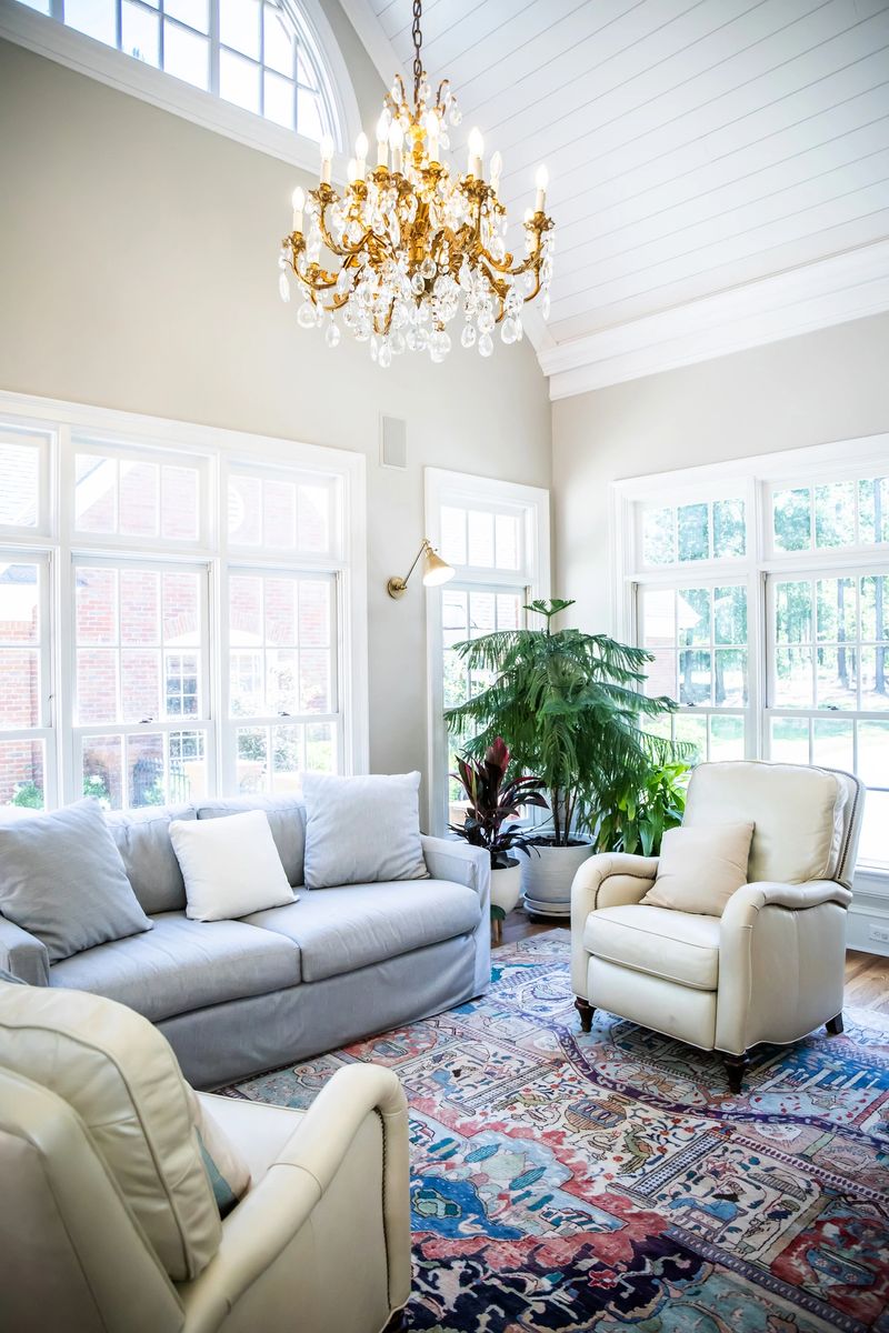 Open Concept Living Room Den with Vaulted Ceilings and Lots of Windows with a Neutral color palette