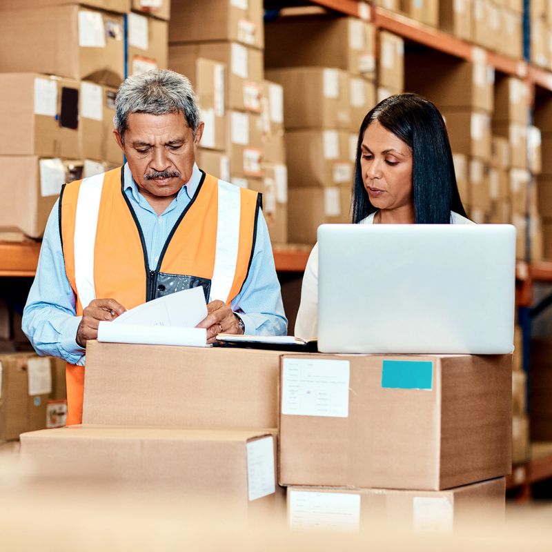 Shot of a mature man and woman going through paperwork together in a warehouse