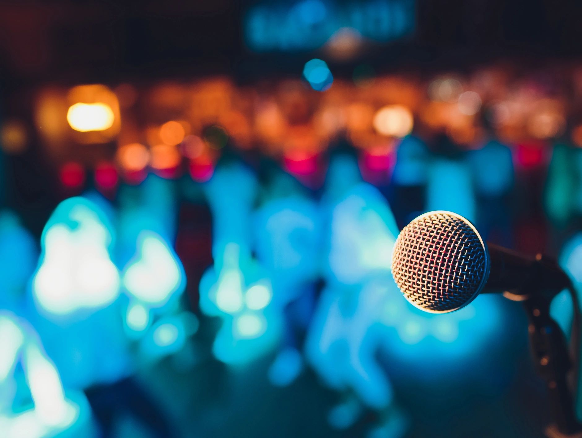 A microphone on a stand.