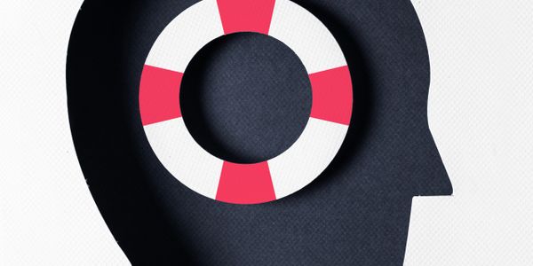 Silhouette of a head with a life preserver inside, symbolizing mental health support.