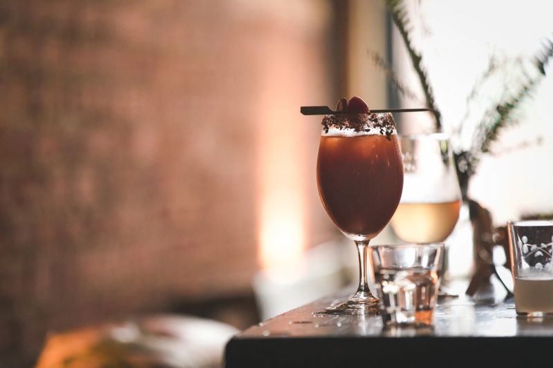 Cocktails beer and wine on a pub table