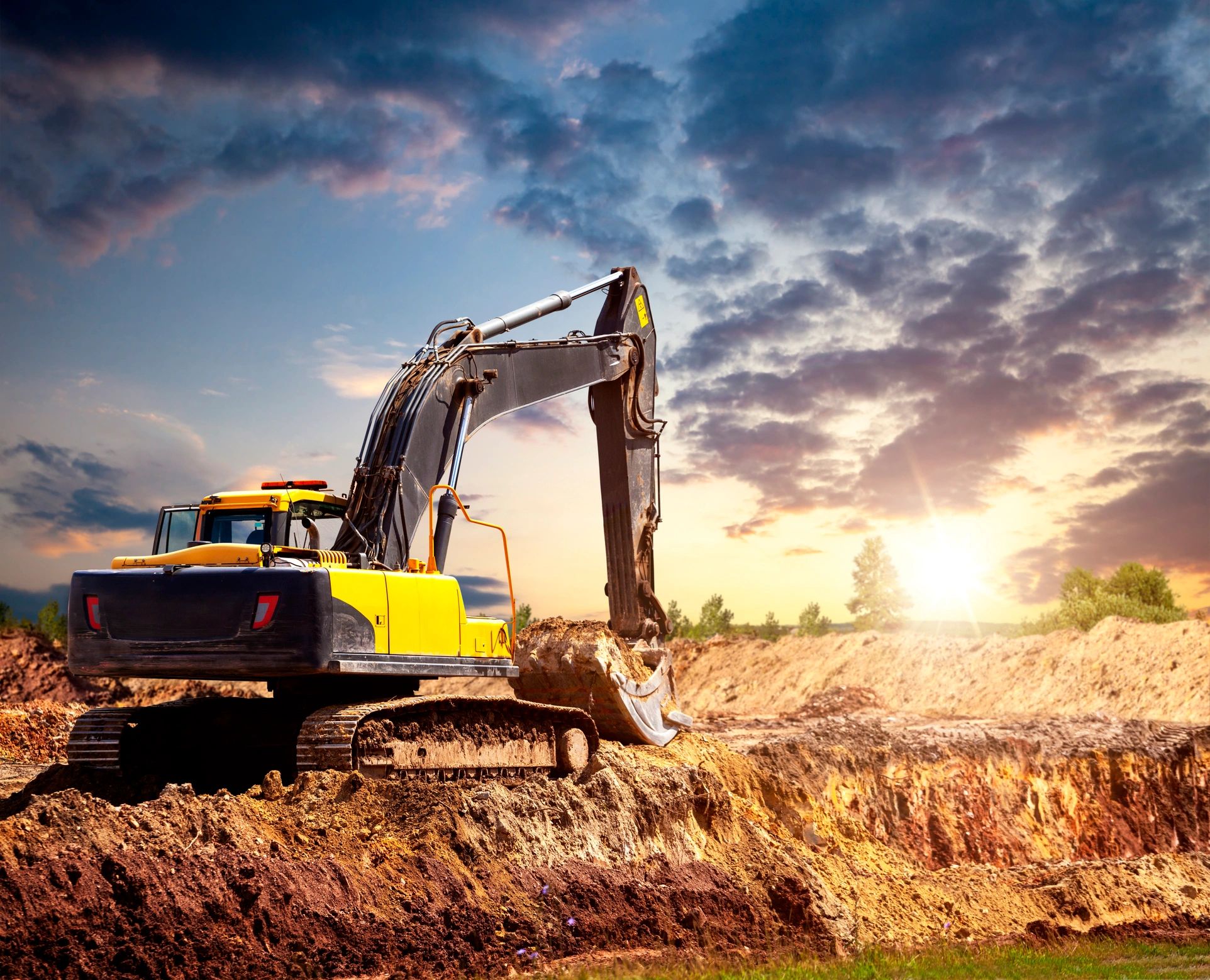 Excavator performing earthwork and site excavation