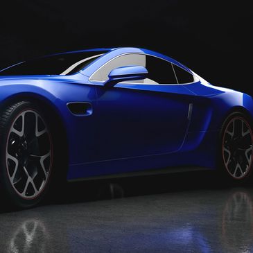 Close up of blue car with dark background