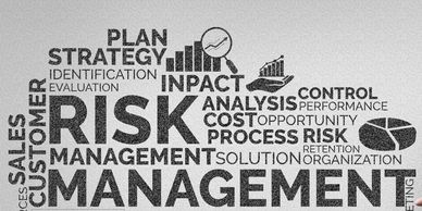 Word cloud emphasizing risk and management concepts in business.