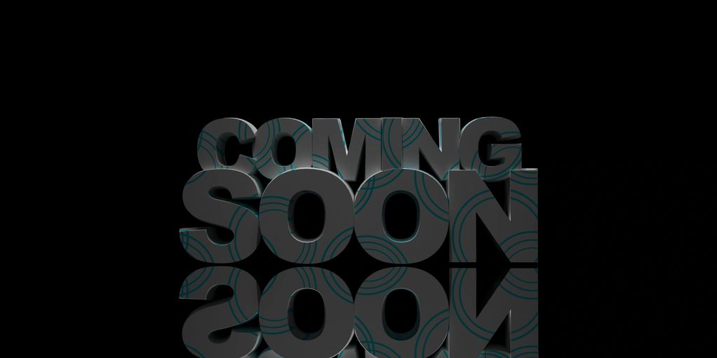 3D text 'COMING SOON' with reflection on black background.