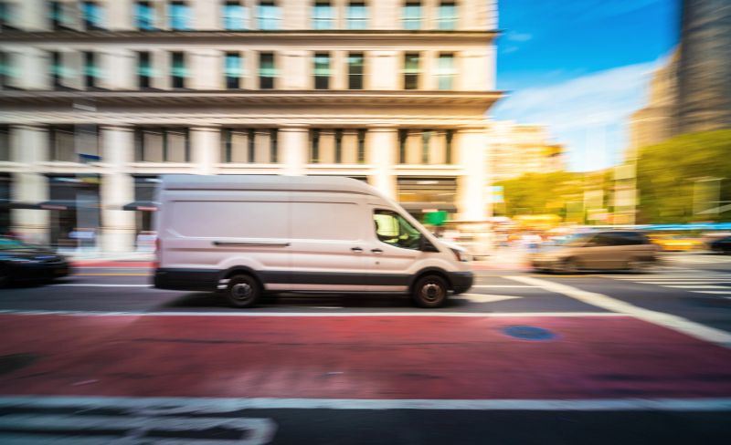Delivery van in Manhattan New York - motion blur, panning technique