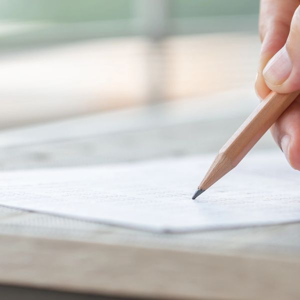 Pencil drawing on an exam paper 