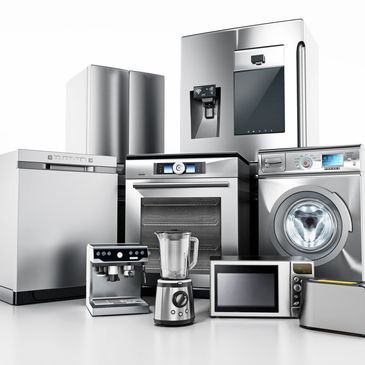 A collection of modern stainless steel home appliances.