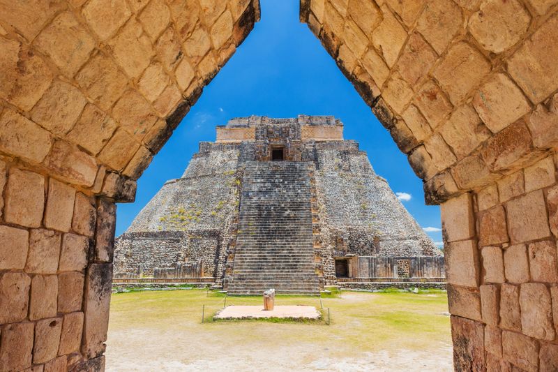 Uxmal, Mexico. Pyramid of the Magician in the ancient Mayan city.