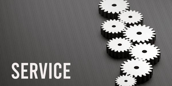 White gears on gray background next to the word 'SERVICE'.