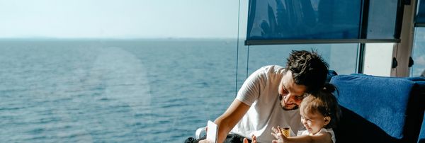 Elegant cruise lounge with scenic ocean views.