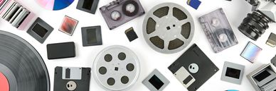 Vintage film reels for digital transfer.