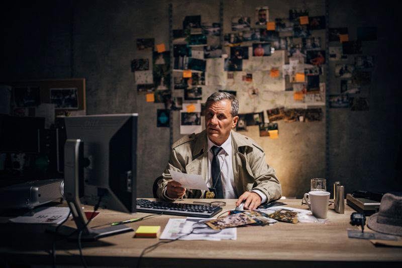 The detective is looking at the document