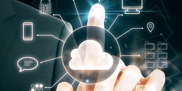 Person interacting with a digital cloud computing interface.