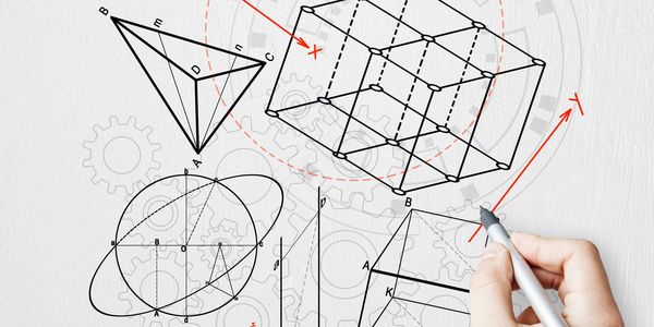 Hand drawing geometric shapes and diagrams with mathematical notations.
