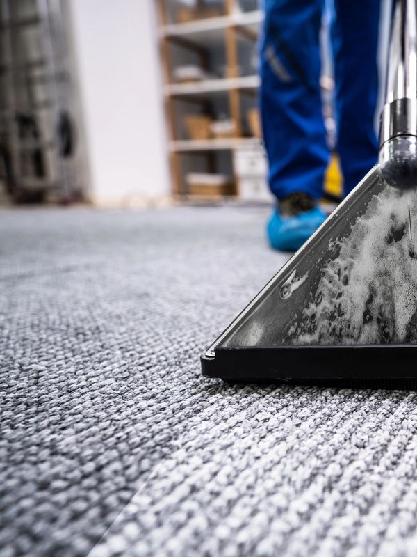 Carpet cleaning with a steam cleaner.