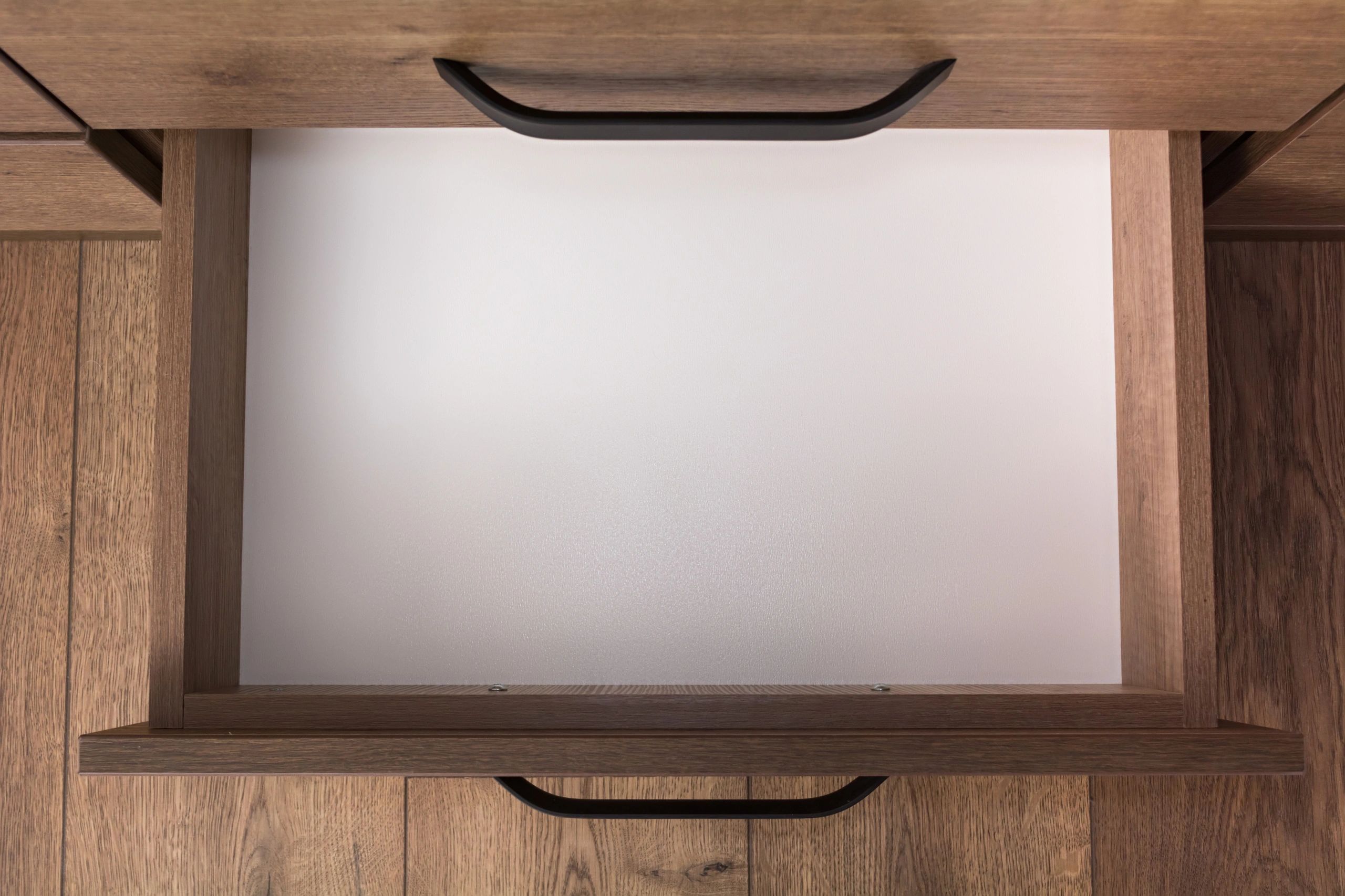 Walnut drawer with a white bottom