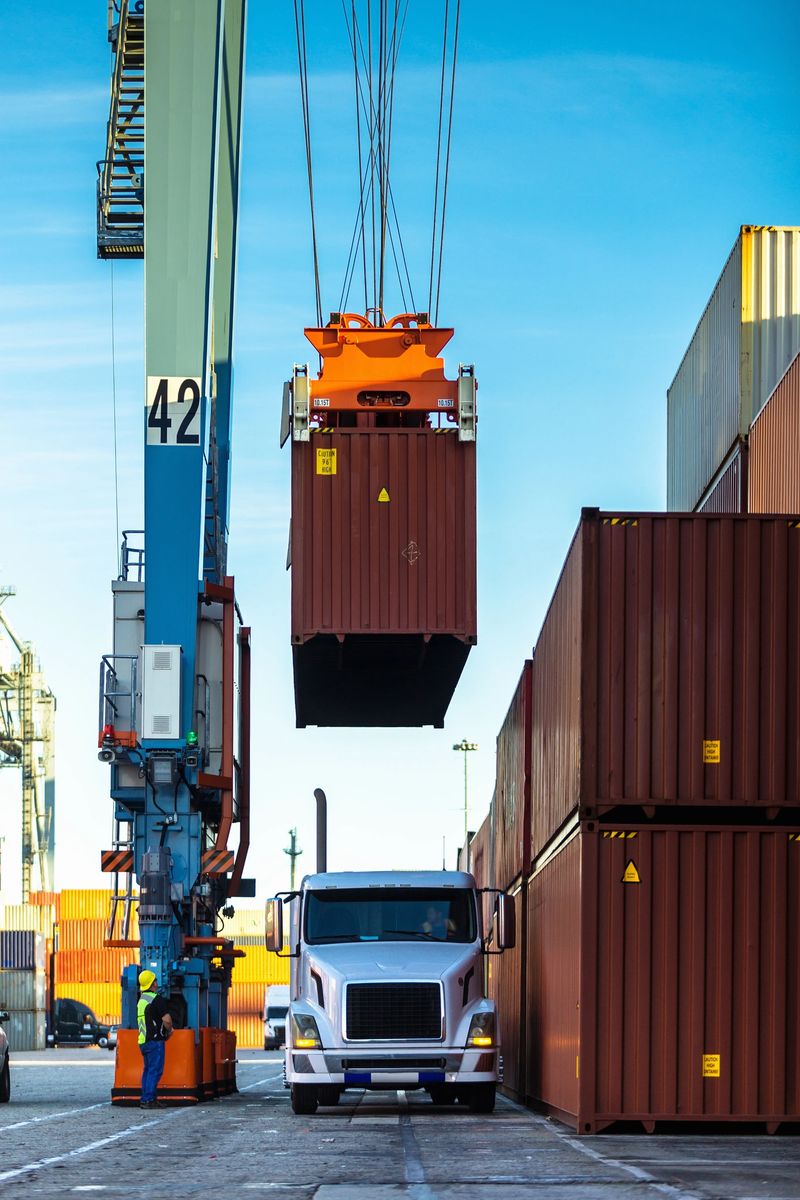 Shot of an intermodal shipping yard in the Port of Long Beach, California.