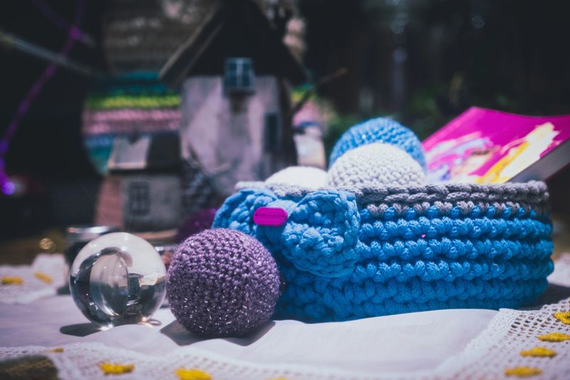 Beautiful wool handmade decoration. Knitting and crochet. Handmade crocheting crafts. DIY.