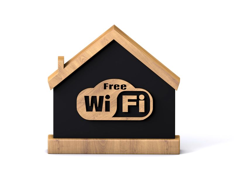 Wooden House with blackboard free wifi icon