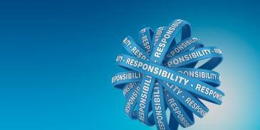 Blue ribbons with the word 'RESPONSIBILITY' swirling against a blue background.