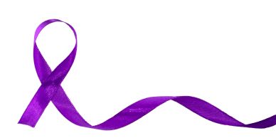 Purple awareness ribbon on white background.