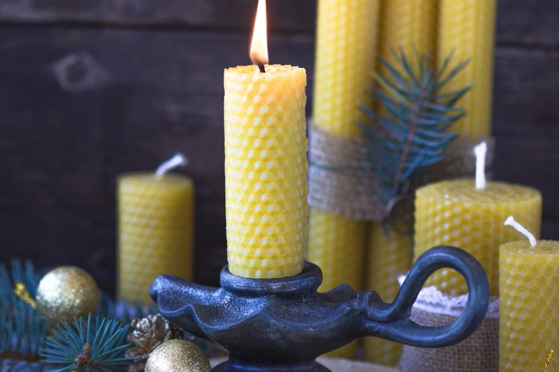 candles made of natural wax, made for the holiday. The candle is made of honeycomb.