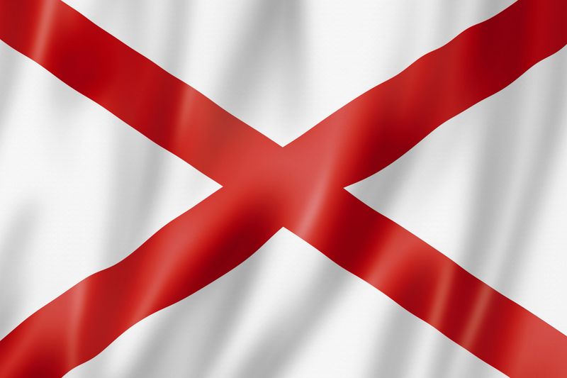Alabama flag, united states waving banner collection. 3D illustration