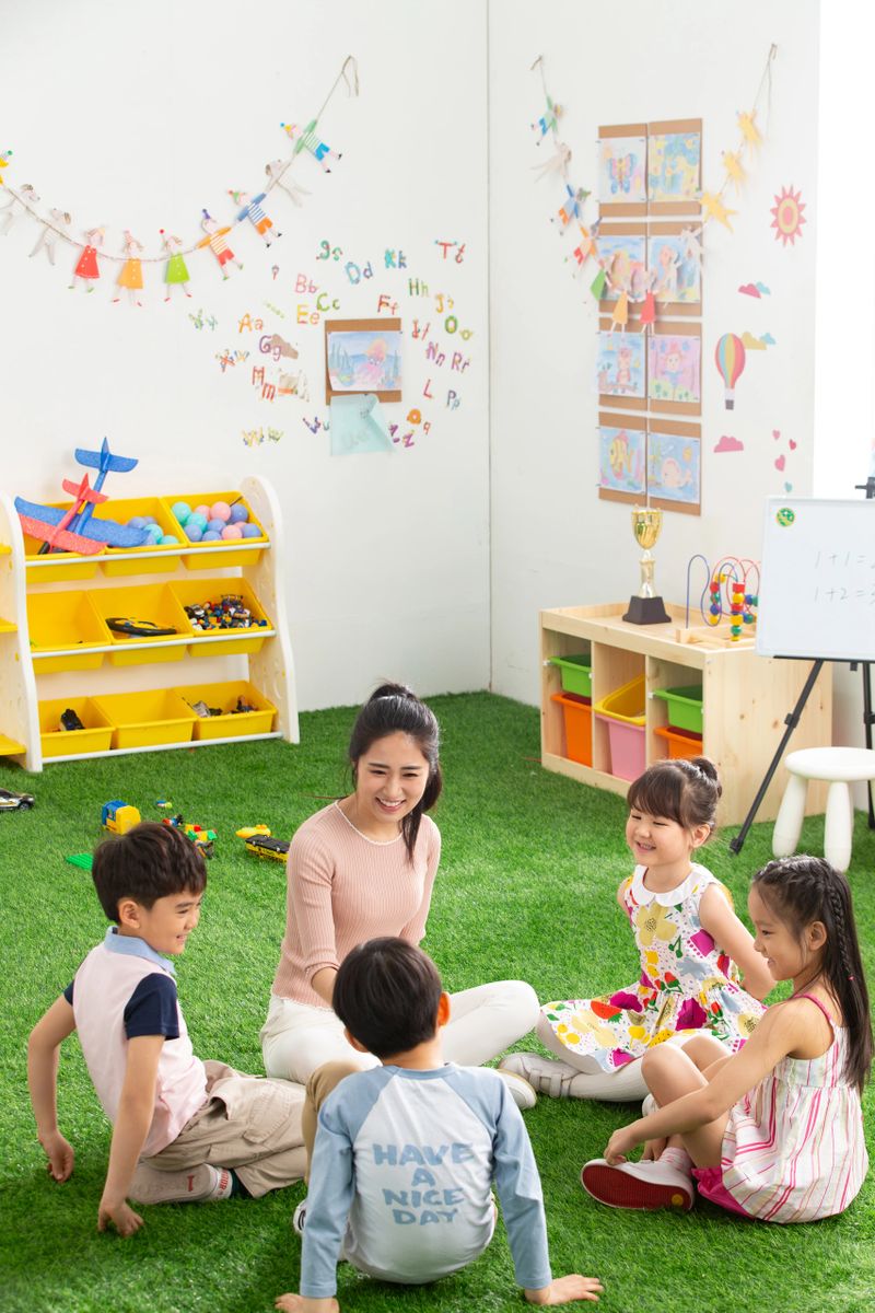 Kindergarten teachers and the children