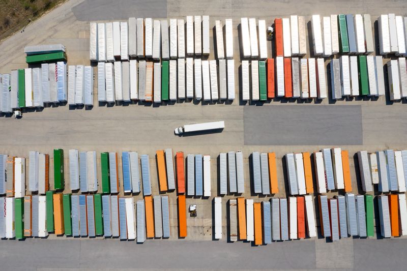 Aerial view of cargo containers in Illinois, United States