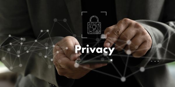 Man's hand on phone focusing on privacy and security. 