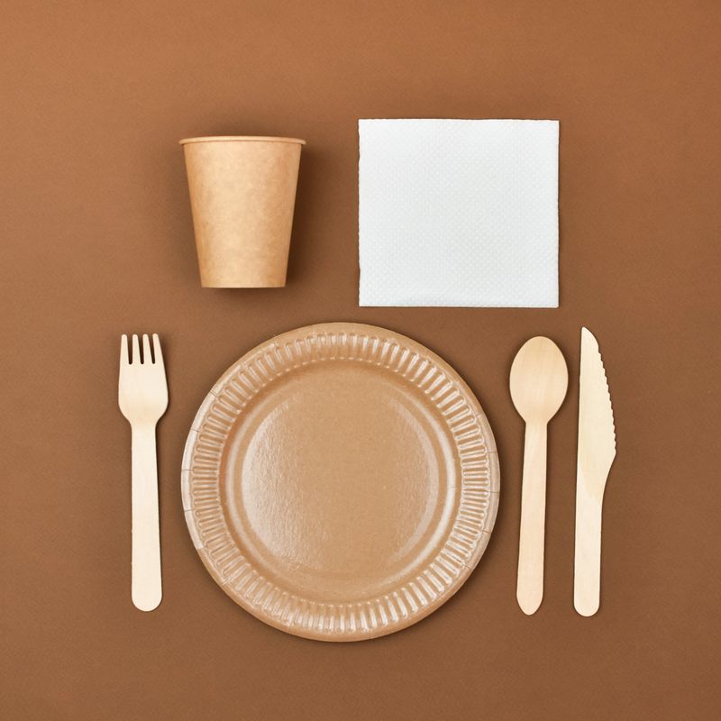 Zero waste, environmentally friendly, disposable, cardboard, paper tableware View from the top