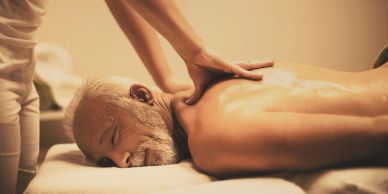 Man enjoying a relaxing back massage.
