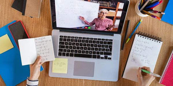 Online math lesson on a laptop.