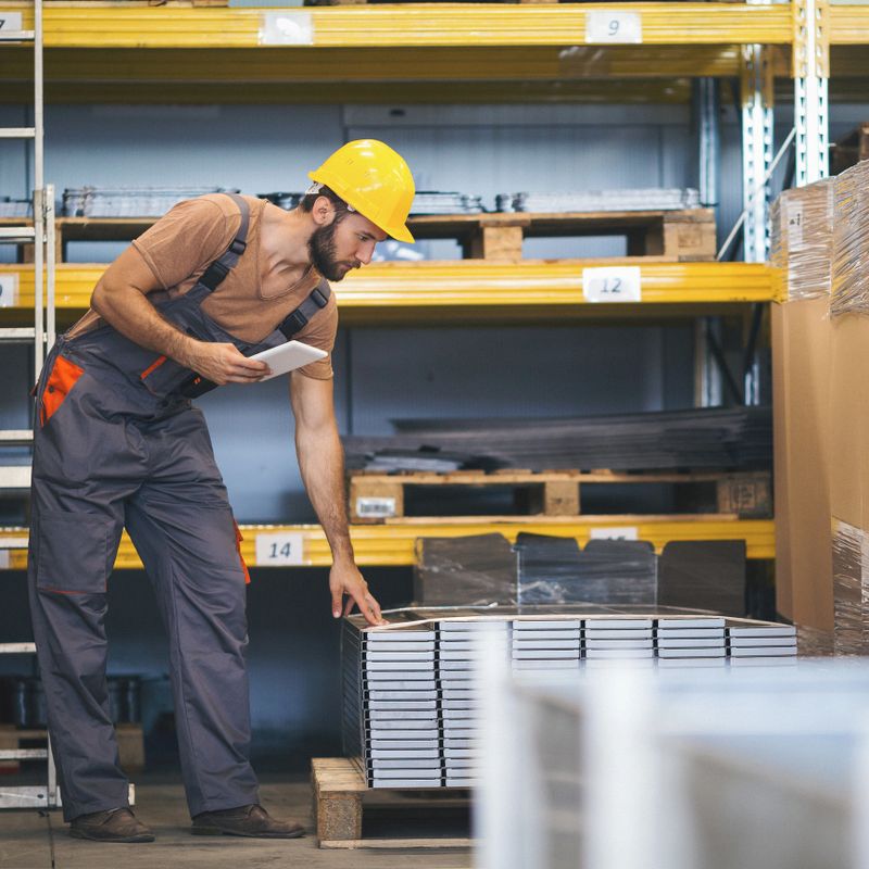 Young man working in the factory. Shallow DOF. Developed from RAW; retouched with special care and attention; Small amount of grain added for best final impression.16 bit Adobe RGB color profile.