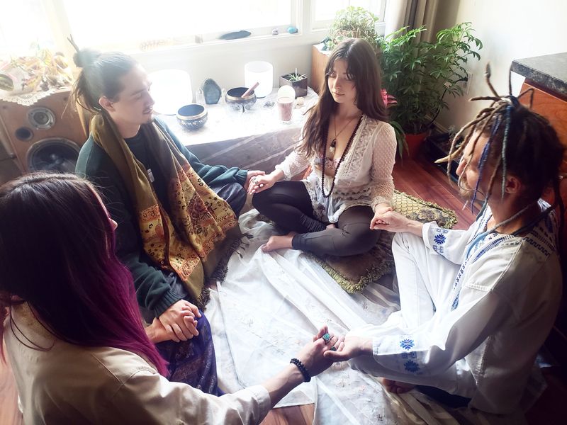 Group of Friends Having Cacao Tea Ceremony