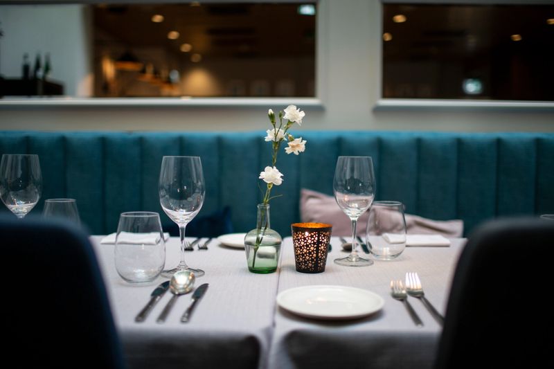 Horizontal interior shot of a restaurant.